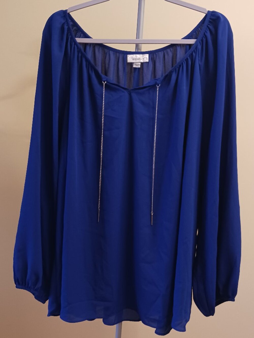 DressBarn Womens Top Egyptian Blue Link Chain Semi-Sheer Chiffo Woven Top Shirt